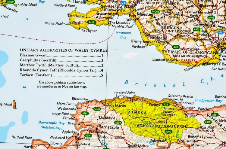 Anglia i Walia 1:868 420. Mapa w ramie drewnianej. Wydawnictwo: National Geographic. Fragment 4