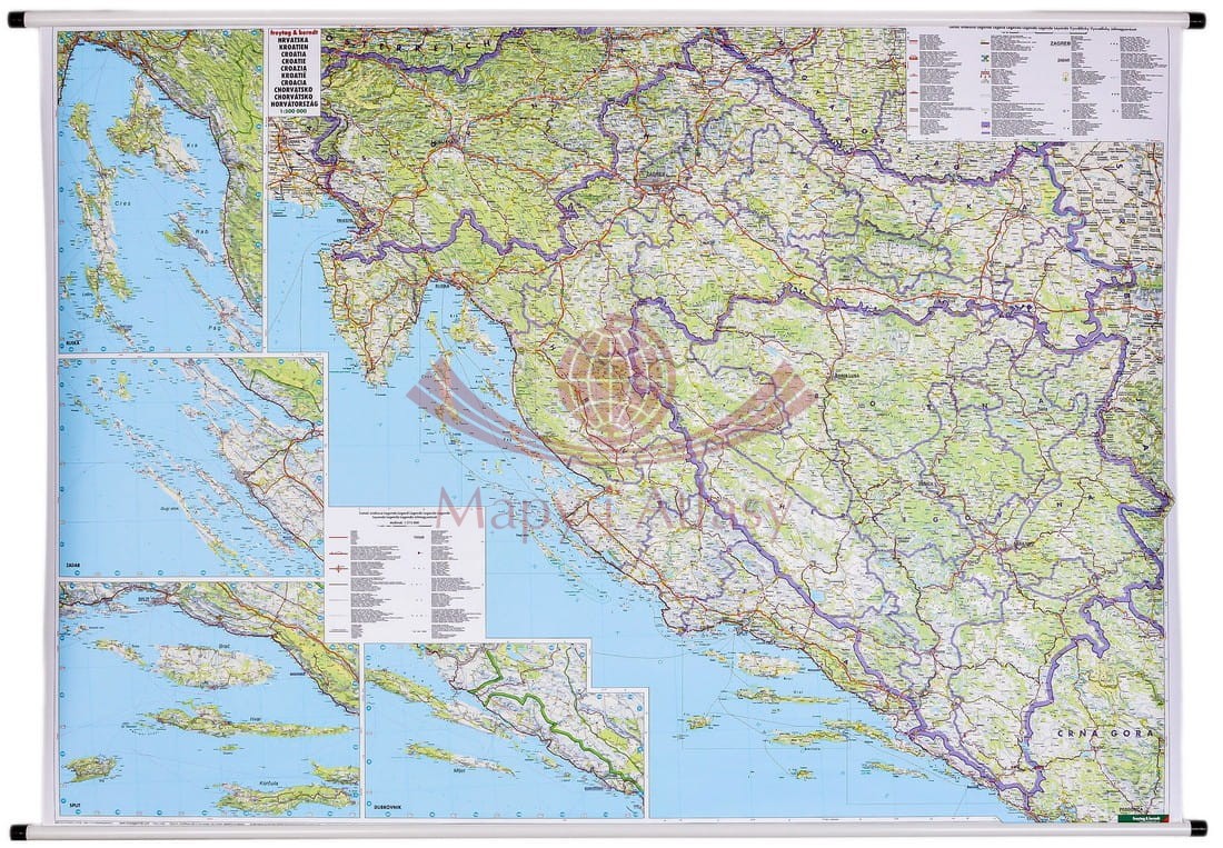 Chorwacja, Słowenia, Bośnia i Hercegowina. Mapa ścienna fizyczno-drogowa. FB