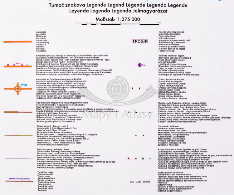 Chorwacja, Słowenia, Bośnia i Hercegowina. Mapa ścienna fizyczno-drogowa wydawnictwa Freytag & Berndt. Legenda 1