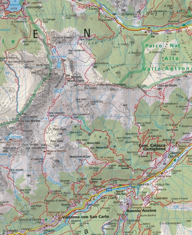 Monte Rosa. Valle Anzasca, Valsesia. Wodoodporna mapa turystyczna 88 wydawnictwa Kompass. Fragment 2