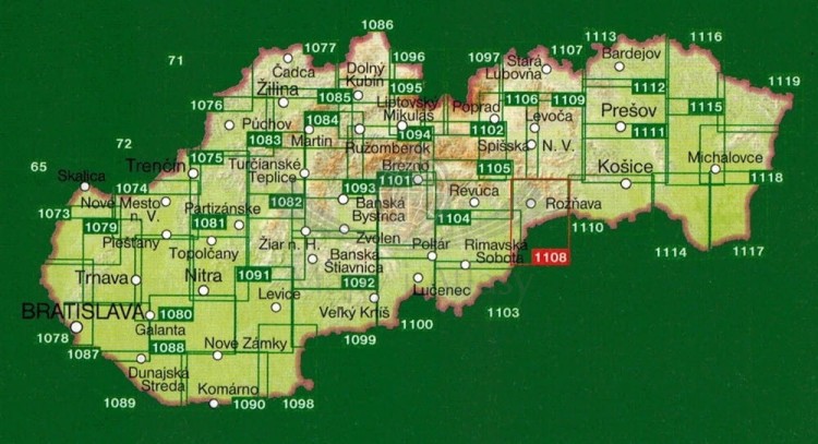 Słowacki Kras / Slovensky Kras. Mapa turystyczna 1108 wydawnictwa Shocart. Skorowidz