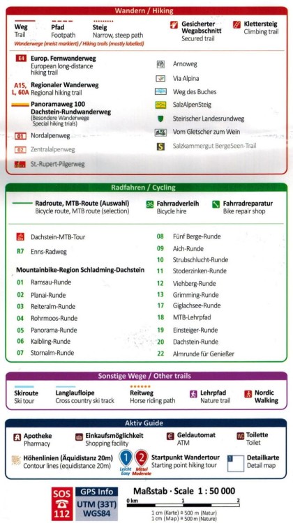 Radstadt, Schladming, Flachau, Dachstein, Niskie Taury. Wodoodporna mapa turystyczna 31 wydawnictwa Kompass. Legenda 3
