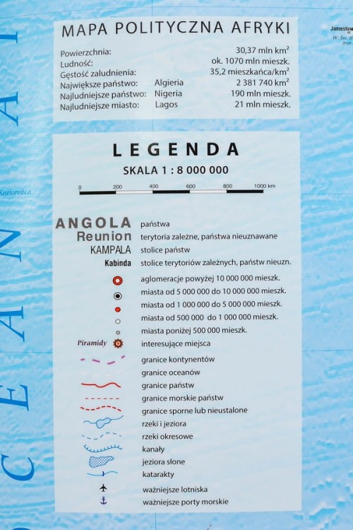 Afryka 1:8 000 000. Mapa ścienna polityczna wydawnictwa Meridian. Legenda