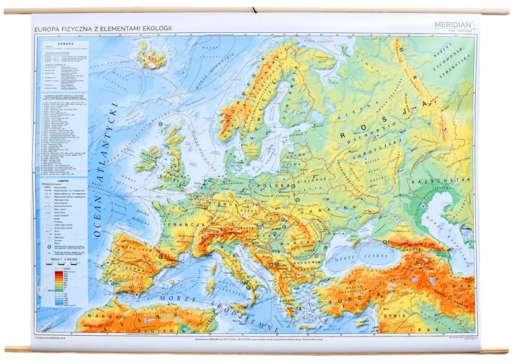 Europa 1:4 000 000. Mapa ścienna fizyczna z elementami ekologii wydawnictwa Meridian