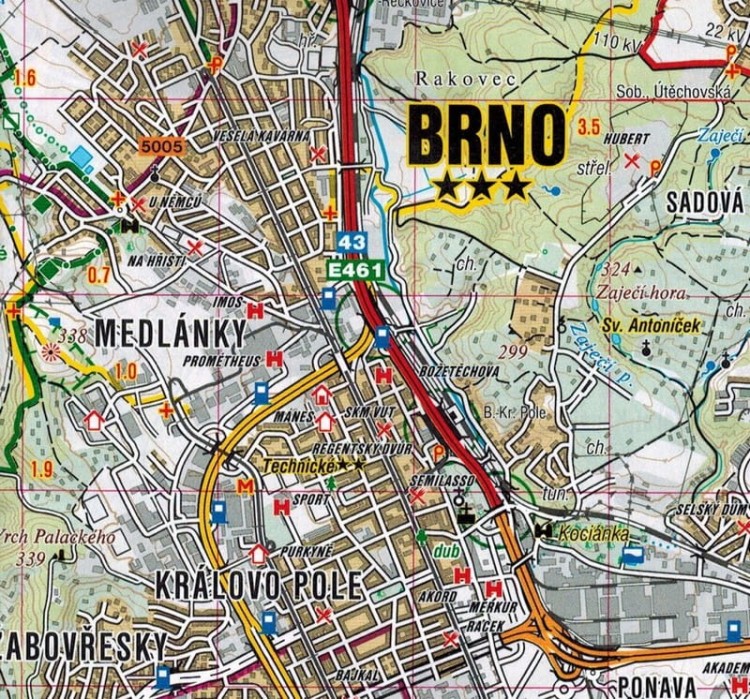 Brno. Okolice Brna, zachód. Mapa turystyczna 451 wydawnictwa Shocart. Fragment 2