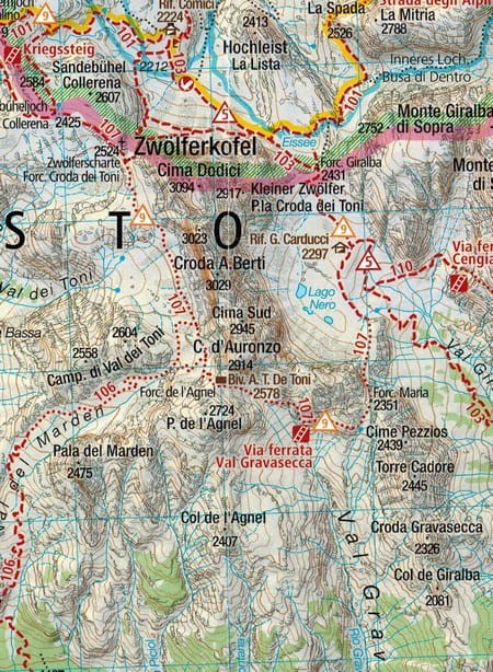 Dolomity. Zestaw czterech map turystycznych 672 wydawnictwa Kompass. Mapa 3 - fragment