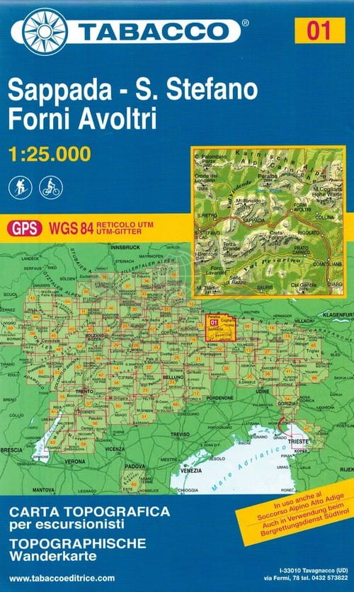 Sappada-S.Stefano, Forni Avoltri. Mapa turystyczna 01. Tabacco