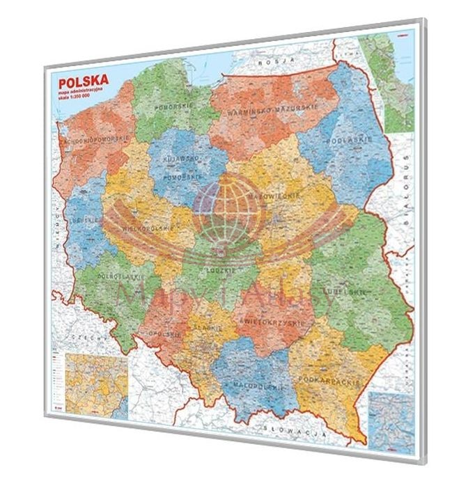 Polska 1:500 000. Mapa administracyjna. Rama alu SLIM