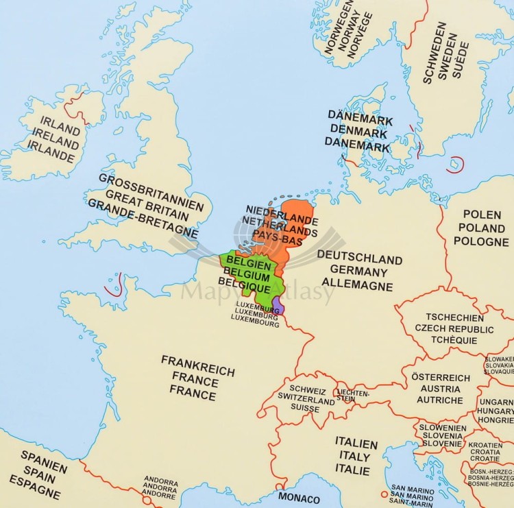 Beneluks 1:420 000. Belgia, Holandia, Luksemburg. Mapa administracyjna z kodami pocztowymi w ramie drewnianej. Wydawnictwo: Stiefel. Fragment 8