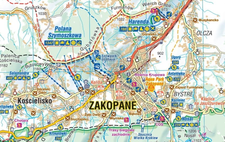 Zimą pod Tatrami. Podhale i Tatry. Mapa turystyczna z informatorem wydawnictwa Compass. Fragment