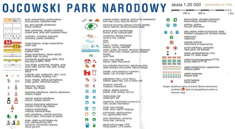 Ojcowski Park Narodowy / Ojców 1:20 000. Mapa turystyczna wydawnictwa Compass. Legenda