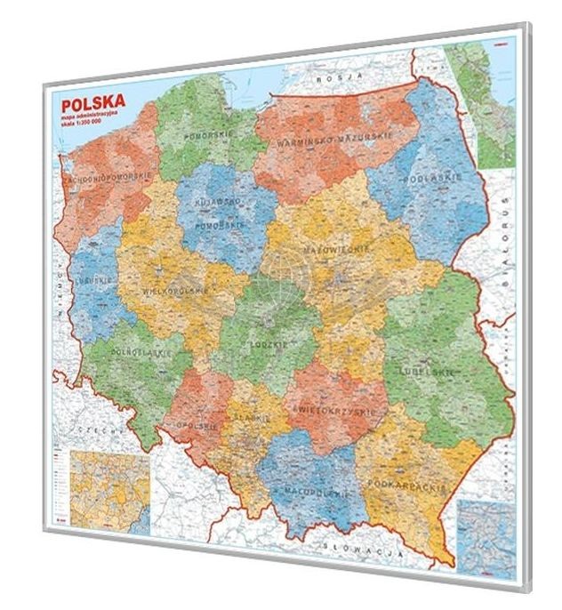 Polska 1:500 000. Mapa administracyjna magnetyczna. Rama alu SLIM