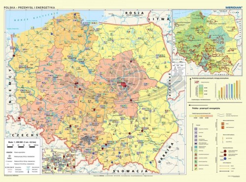 Polska - przemysł i energetyka 1:650 000. Mapa ścienna wydawnictwa Meridian