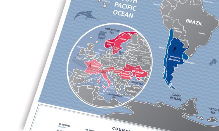 Świat. Mapa zdrapka Weekend World. Fragment 2
