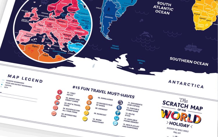 Świat. Mapa zdrapka wakacyjna Holiday World. Fragment 1