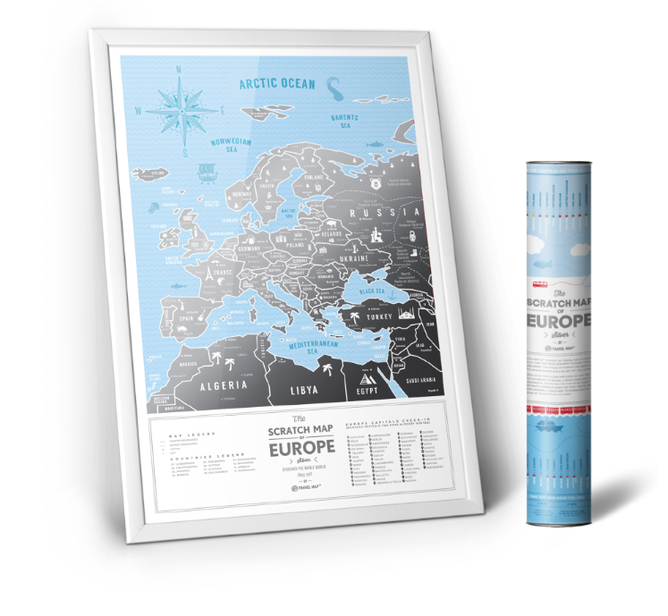 Europa. Mapa zdrapka Travel Map Silver Europe. Przykład oprawy