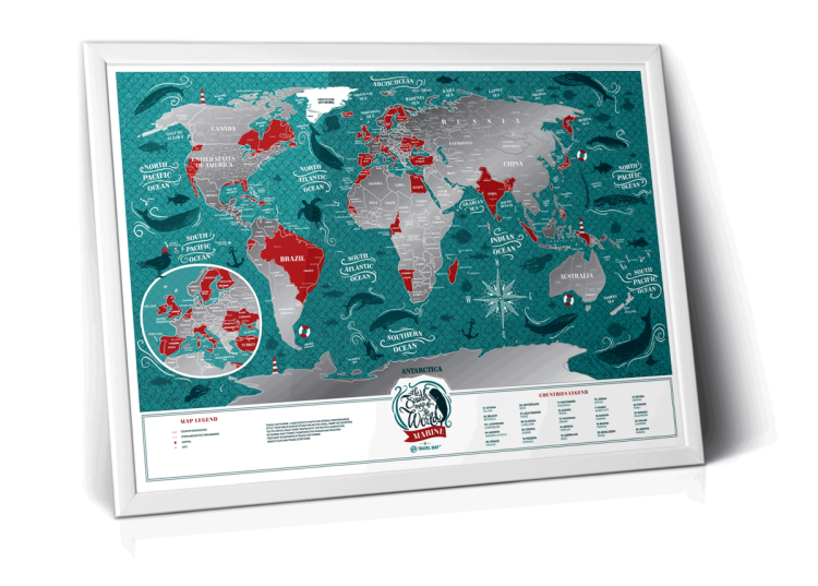 Świat. Mapa zdrapka Marine World. Przykład oprawy 2