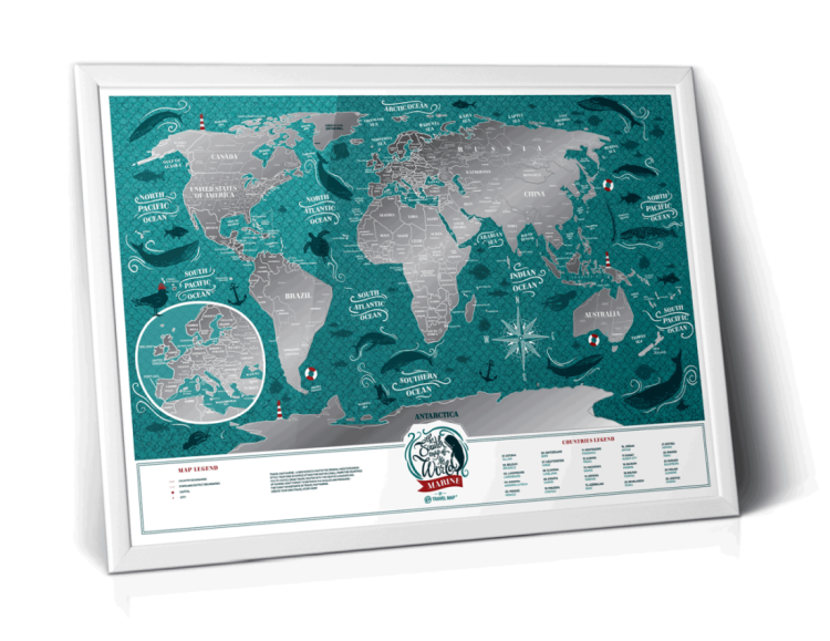 Świat. Mapa zdrapka Marine World. Przykład oprawy 1