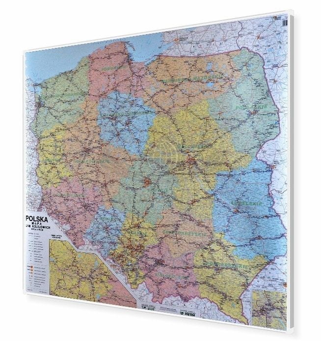 Polska 1:750 000. Mapa kolejowa magnetyczna. Rama alu SLIM