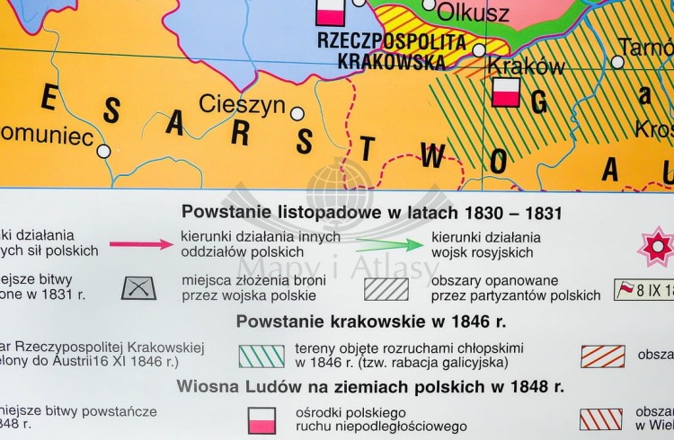 Księstwo Warszawskie / Powstanie listopadowe mapa ścienna Nowa Era fragment 2