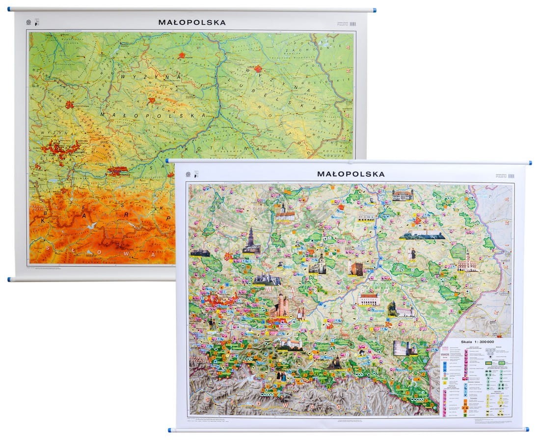 Małopolska. Dwustronna mapa ścienna. Ogólnogeograficzna / krajobrazowa