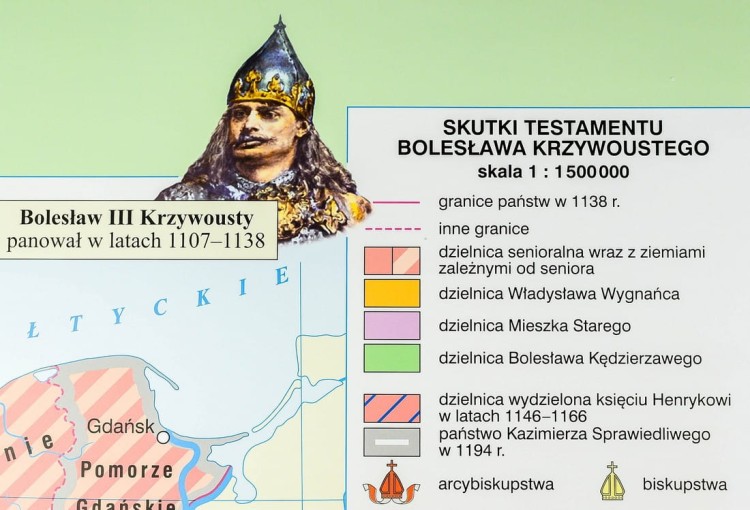 Polska Piastów mapa ścienna Nowe Era fragment 3