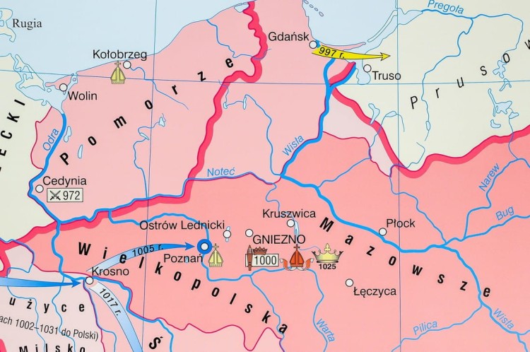 Polska Piastów mapa ścienna Nowe Era fragment 13