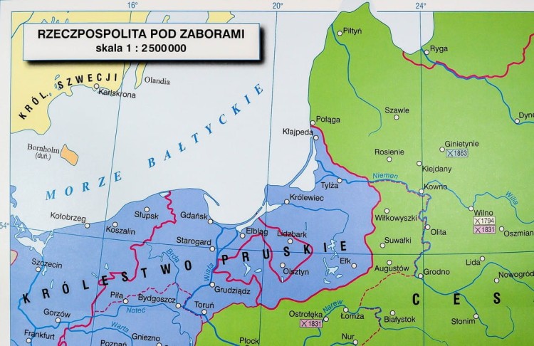 Polska powstania narodowe mapa ścienna Nowa Era fragment