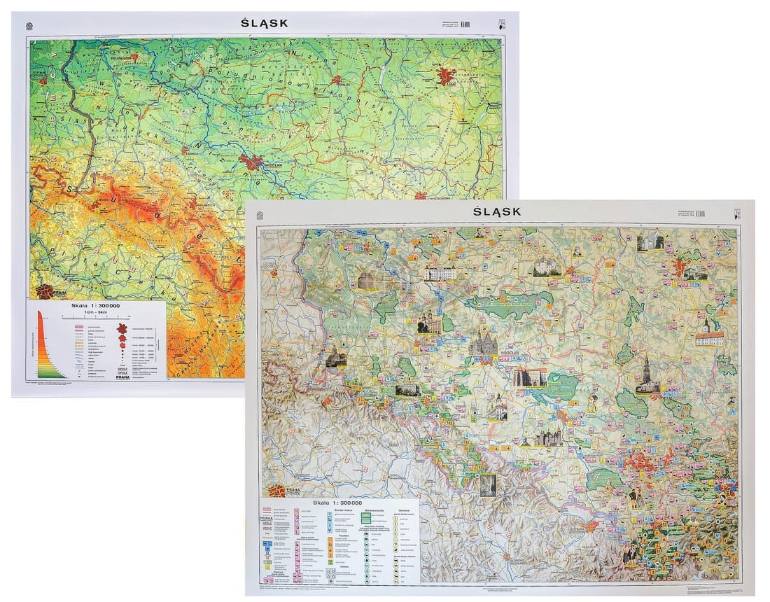 Śląsk. Dwustronna mapa ścienna. Ogólnogeograficzna / krajobrazowa