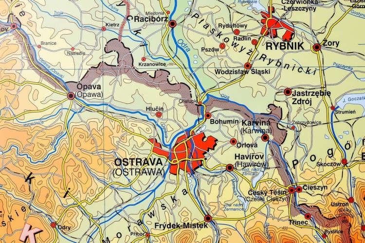 Śląsk mapa ścienna ogólnogeograficzna krajobrazowa Nowe Era fragment 3