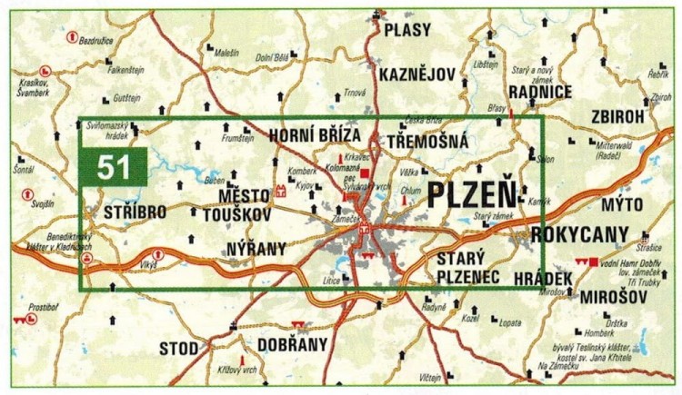 Plzensko mapa turystyczna 51 wydawnictwa Geodezie On Line. Zasięg