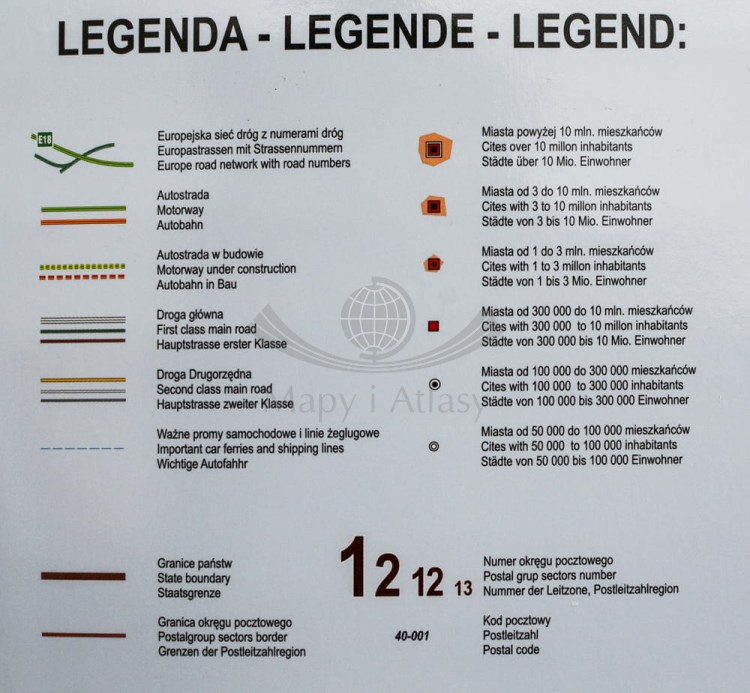 Europa kodowa 1:3 600 000 w ramie Piętka legenda