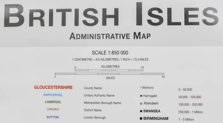 Wielka Brytania mapa ścienna administracyjna Maps International legenda