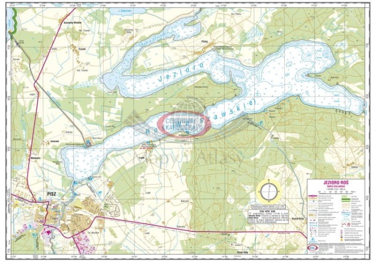 Jezioro Roś 1:20 000. Laminowana mapa żeglarska. Strona 1