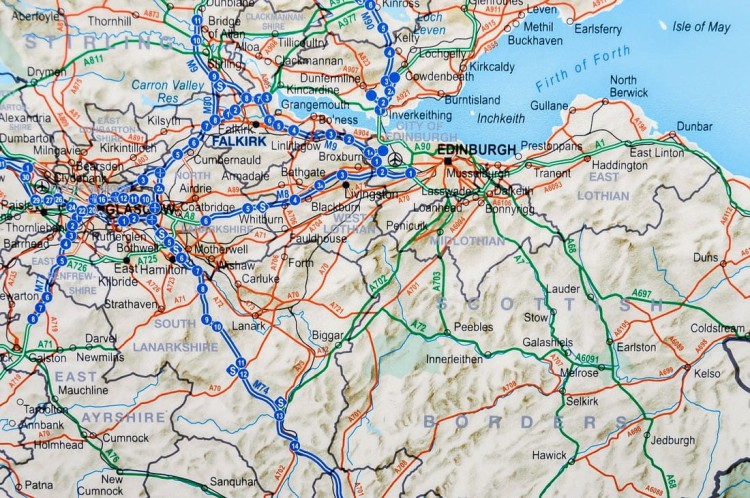 Wielka Brytania. Mapa ścienna drogowa wydawnictwa Maps International. Fragment 2