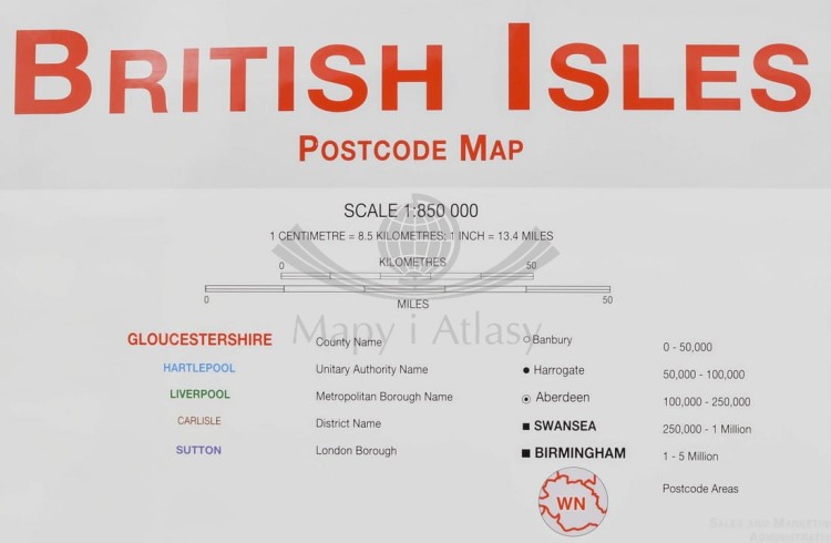 Wielka Brytania mapa ścienna kodowa Maps International legenda