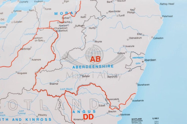 Wielka Brytania mapa ścienna kodowa Maps International fragment