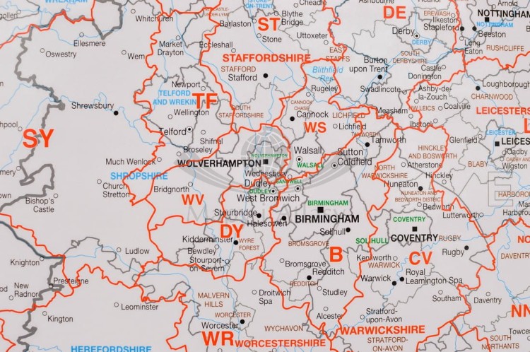 Wielka Brytania mapa ścienna kodowa Maps International fragment 4