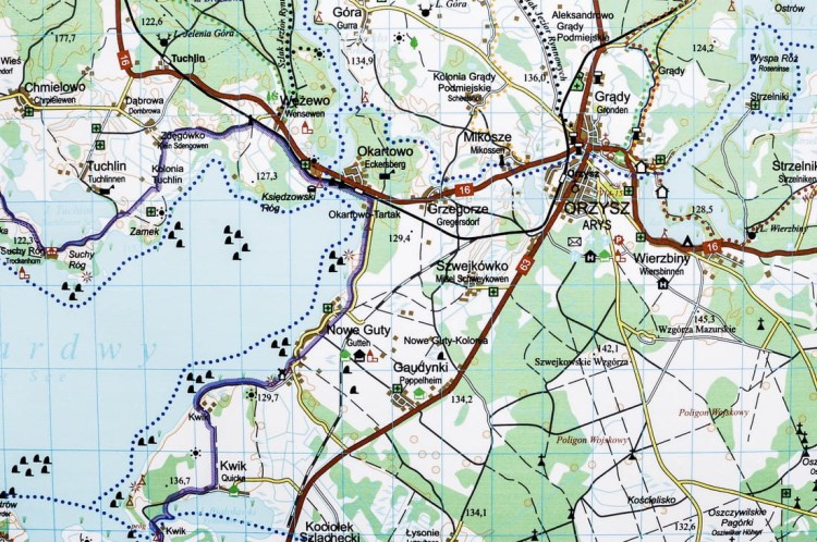 Mazury / Wielkie Jeziora Mazurskie. Mapa ścienna. Fragment 4