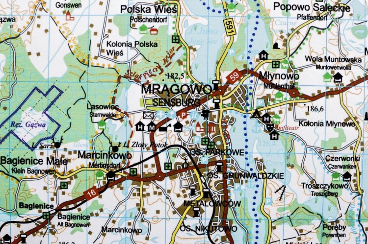 Mazury / Wielkie Jeziora Mazurskie. Mapa ścienna. Fragment 5