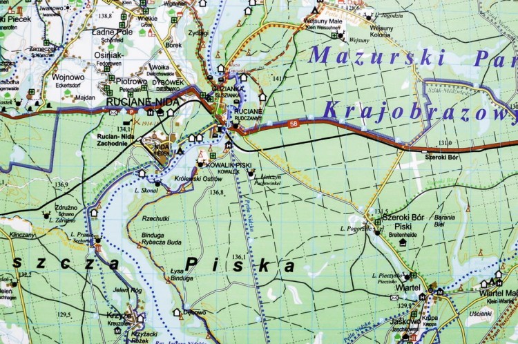 Mazury / Wielkie Jeziora Mazurskie. Mapa ścienna. Fragment 6