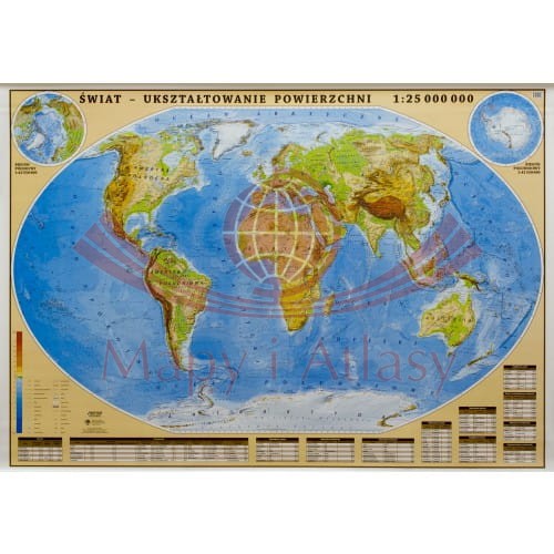 Świat 1:25 000 000. Naklejka, mapa ścienna fizyczna
