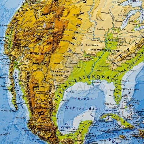 Świat 1:25 000 000 naklejka mapa ścienna fizyczna EKO-GRAF fragment