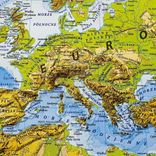 Świat 1:25 000 000 naklejka mapa ścienna fizyczna EKO-GRAF fragment 2