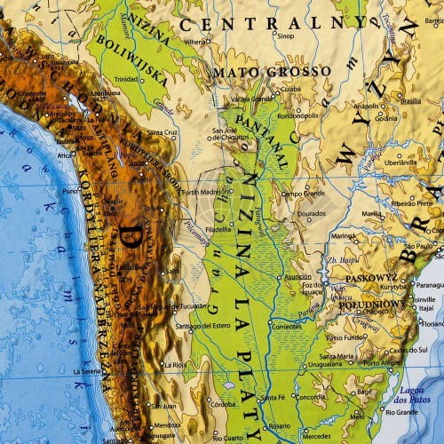 Świat 1:25 000 000 naklejka mapa ścienna fizyczna EKO-GRAF fragment 6