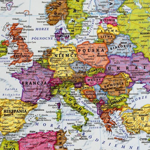 Świat 1:25 000 000 naklejka mapa ścienna polityczna EKO-GRAF fragment 2