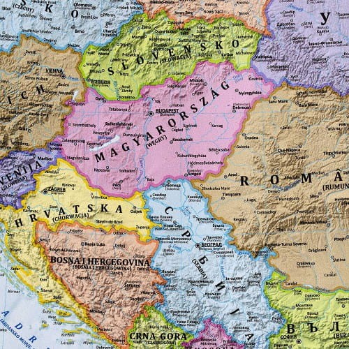 Europa 1:4 500 000 naklejka mapa ścienna polityczna fragment 2