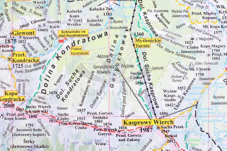 Tatry polskie i słowackie 1:35 000. Naklejka, mapa ścienna turystyczna. Fragment 1