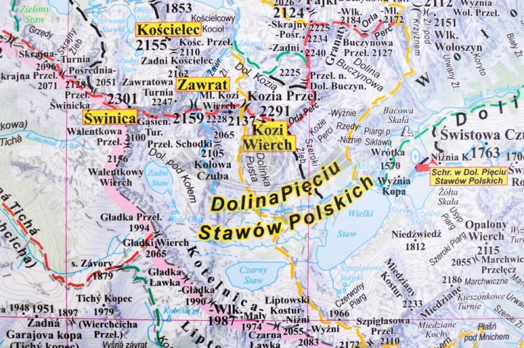 Tatry polskie i słowackie 1:35 000. Naklejka, mapa ścienna turystyczna. Fragment 3