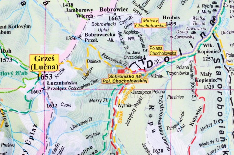Tatry polskie i słowackie 1:35 000. Naklejka, mapa ścienna turystyczna. Fragment 4